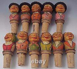 Lot Of 11 Anri Vintage Italy Wooden Bottle Stoppers Folk Art Hand Carved #23