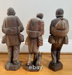 Lot Of 3 VTG Hand Carved Wooden Figures 16 Bearded Hobo Men Folk Art Decor
