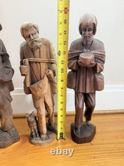 Lot Of 3 VTG Hand Carved Wooden Figures 16 Bearded Hobo Men Folk Art Decor