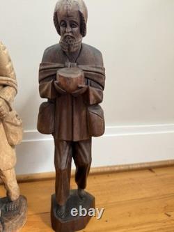 Lot Of 3 VTG Hand Carved Wooden Figures 16 Bearded Hobo Men Folk Art Decor