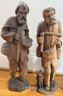 Lot Of 3 VTG Hand Carved Wooden Figures 16 Bearded Hobo Men Folk Art Decor