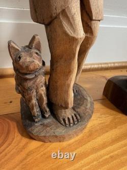 Lot Of 3 VTG Hand Carved Wooden Figures 16 Bearded Hobo Men Folk Art Decor