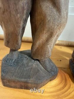 Lot Of 3 VTG Hand Carved Wooden Figures 16 Bearded Hobo Men Folk Art Decor