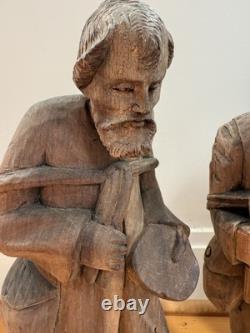 Lot Of 3 VTG Hand Carved Wooden Figures 16 Bearded Hobo Men Folk Art Decor
