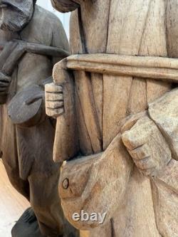 Lot Of 3 VTG Hand Carved Wooden Figures 16 Bearded Hobo Men Folk Art Decor