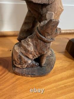 Lot Of 3 VTG Hand Carved Wooden Figures 16 Bearded Hobo Men Folk Art Decor