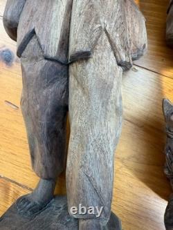 Lot Of 3 VTG Hand Carved Wooden Figures 16 Bearded Hobo Men Folk Art Decor