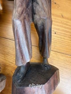 Lot Of 3 VTG Hand Carved Wooden Figures 16 Bearded Hobo Men Folk Art Decor