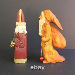 Lot Of 4 Folk Art Santa Claus Vintage, 2 Signed, 1 Metal Art, All Hand Painted