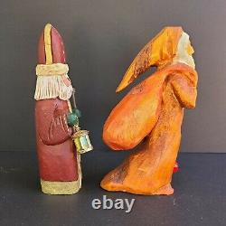 Lot Of 4 Folk Art Santa Claus Vintage, 2 Signed, 1 Metal Art, All Hand Painted