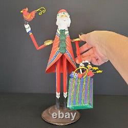 Lot Of 4 Folk Art Santa Claus Vintage, 2 Signed, 1 Metal Art, All Hand Painted