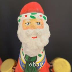 Lot Of 4 Folk Art Santa Claus Vintage, 2 Signed, 1 Metal Art, All Hand Painted