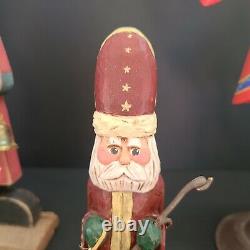 Lot Of 4 Folk Art Santa Claus Vintage, 2 Signed, 1 Metal Art, All Hand Painted