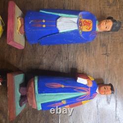 Lot Of 8 Korean Vintage Folk Art Wood Carved Figurine Set Mid Century Korea