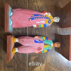 Lot Of 8 Korean Vintage Folk Art Wood Carved Figurine Set Mid Century Korea