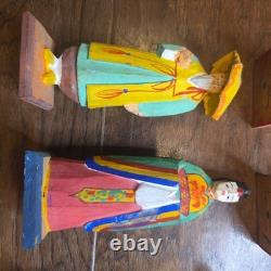 Lot Of 8 Korean Vintage Folk Art Wood Carved Figurine Set Mid Century Korea