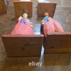 Lot Of 8 Korean Vintage Folk Art Wood Carved Figurine Set Mid Century Korea