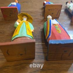 Lot Of 8 Korean Vintage Folk Art Wood Carved Figurine Set Mid Century Korea