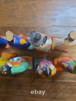 Lot Of 8 Korean Vintage Folk Art Wood Carved Figurine Set Mid Century Korea