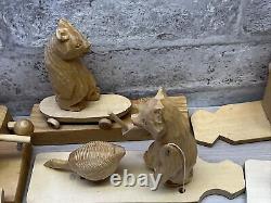 Lot of 30 Vintage Hand Carved Wood Moveable Bears Russian Folk Art Motion Toys