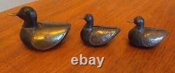 Lot of 3 1800's Wooden Hand Carved Brass Copper Pounded Mallard Ducks Folk Art