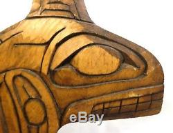 Lou-oakswan Nishga Tribe Wolf Clan Bc Vint Signed Killer Whale Wood Carving