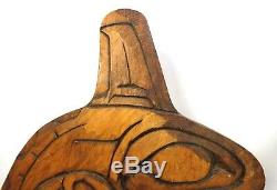 Lou-oakswan Nishga Tribe Wolf Clan Bc Vint Signed Killer Whale Wood Carving