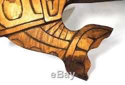 Lou-oakswan Nishga Tribe Wolf Clan Bc Vint Signed Killer Whale Wood Carving