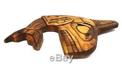 Lou-oakswan Nishga Tribe Wolf Clan Bc Vint Signed Killer Whale Wood Carving