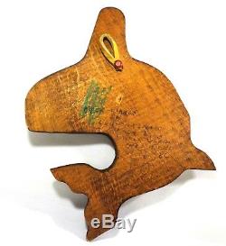 Lou-oakswan Nishga Tribe Wolf Clan Bc Vint Signed Killer Whale Wood Carving