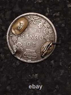 Lumberman Folk Art Pin From A Rare Silver 1858 Canada 20 Cents Carved Cant Hook