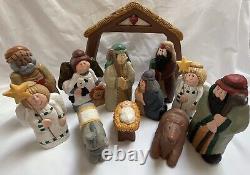 MCF Original Carvings Vintage Eddie Walker nativity scene Hand Carved Folk Art
