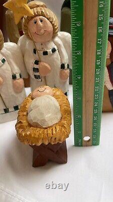 MCF Original Carvings Vintage Eddie Walker nativity scene Hand Carved Folk Art