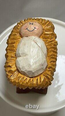 MCF Original Carvings Vintage Eddie Walker nativity scene Hand Carved Folk Art