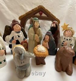 MCF Original Carvings Vintage Eddie Walker nativity scene Hand Carved Folk Art