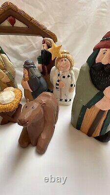 MCF Original Carvings Vintage Eddie Walker nativity scene Hand Carved Folk Art