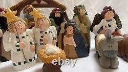 MCF Original Carvings Vintage Eddie Walker nativity scene Hand Carved Folk Art