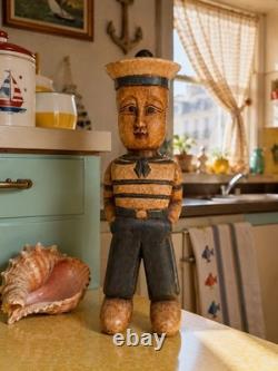 MCM Carved Wood Painted Sailor Nautical Figure Statue Sculpture