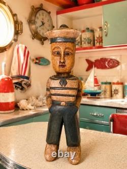 MCM Carved Wood Painted Sailor Nautical Figure Statue Sculpture