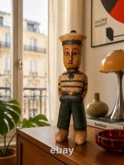 MCM Carved Wood Painted Sailor Nautical Figure Statue Sculpture