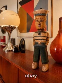 MCM Carved Wood Painted Sailor Nautical Figure Statue Sculpture