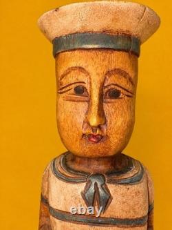 MCM Carved Wood Painted Sailor Nautical Figure Statue Sculpture