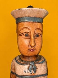 MCM Carved Wood Painted Sailor Nautical Figure Statue Sculpture
