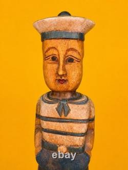 MCM Carved Wood Painted Sailor Nautical Figure Statue Sculpture