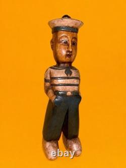 MCM Carved Wood Painted Sailor Nautical Figure Statue Sculpture