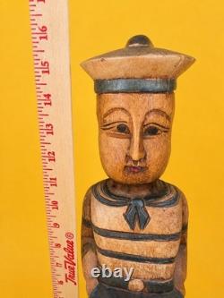 MCM Carved Wood Painted Sailor Nautical Figure Statue Sculpture