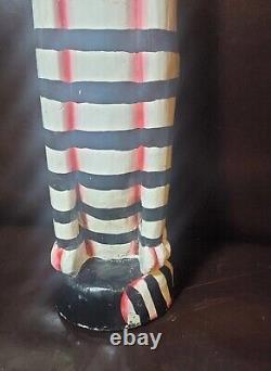 MCM Indonesian Folk Art Hand Carved & Painted Totem Cat Statue Striped 24 Large
