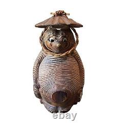 MCM Vintage 5.5 Tanuki Carved Wood Raccoon Cat Figure With Hat Japan Folk Art