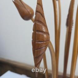 MCM vintage Hand Carved Wooden Tulip Flower Bouquet Sculpture Folk Art Decor