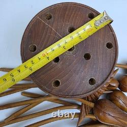 MCM vintage Hand Carved Wooden Tulip Flower Bouquet Sculpture Folk Art Decor